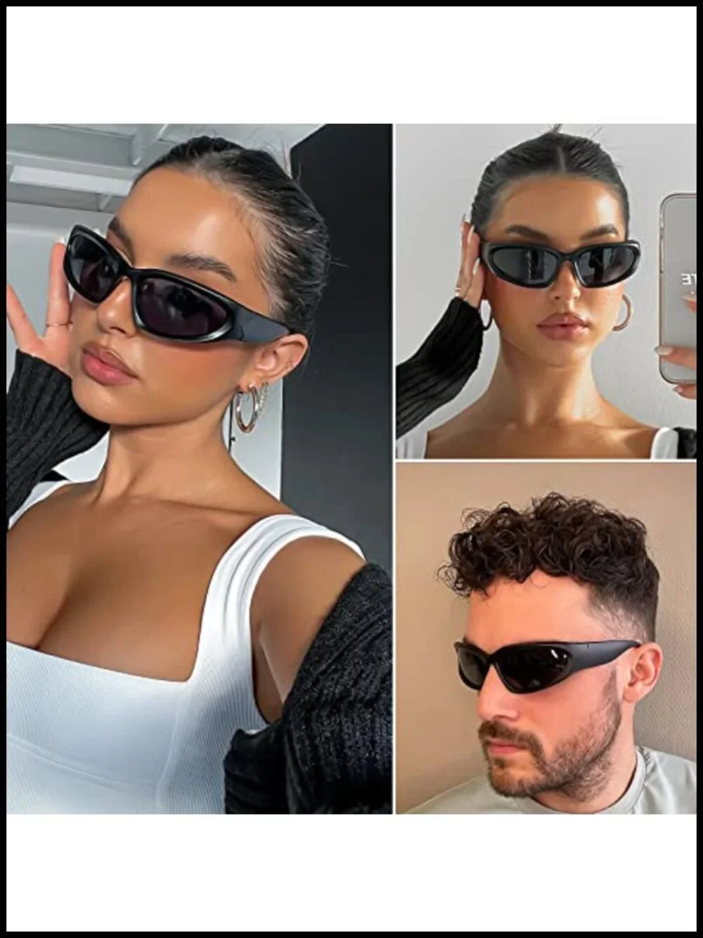 2 Pair Y2K Wrap Around Sunglasses Sports Futuristic Oval Shades UV400